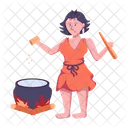 Ancient Person Ancient Woman Primitive Cooking Icon