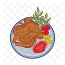 Roasted chicken in plate  Icon