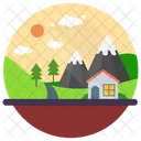 Countryside Village Landscape Icon