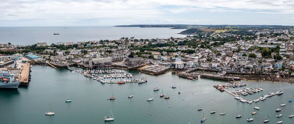 Aerial view of Falmouth Docks and town in Cornwall