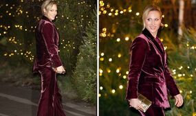 Zara Tindall purple burgundy velvet suit