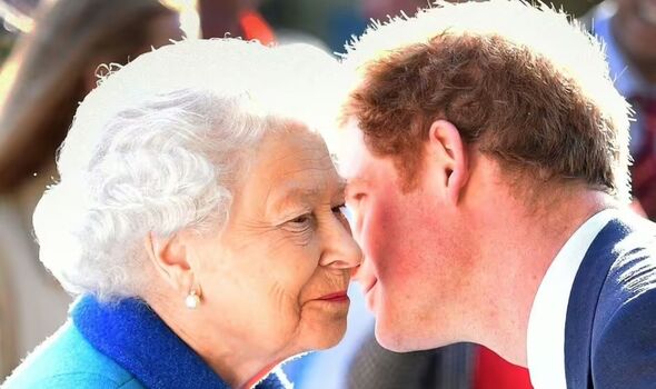 Prince Harry kisses Queen Elizabeth on the cheek