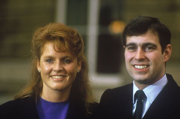 Prince Andrew, Duke of York with Sarah Ferguson after their engagement announcement, Buckingham Palace, London, 17th March 1986.