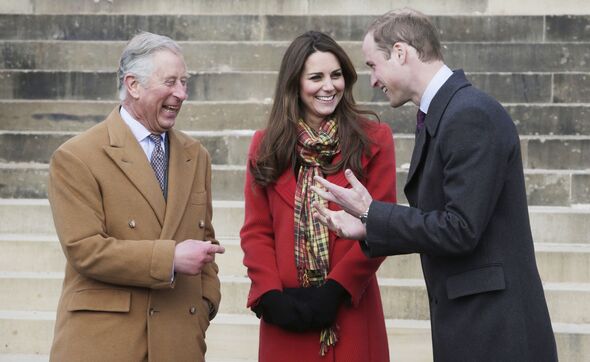 Charles laughs with Kate and William