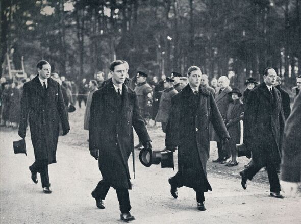 King Edward VIII and his three brothers follow the gun carriage