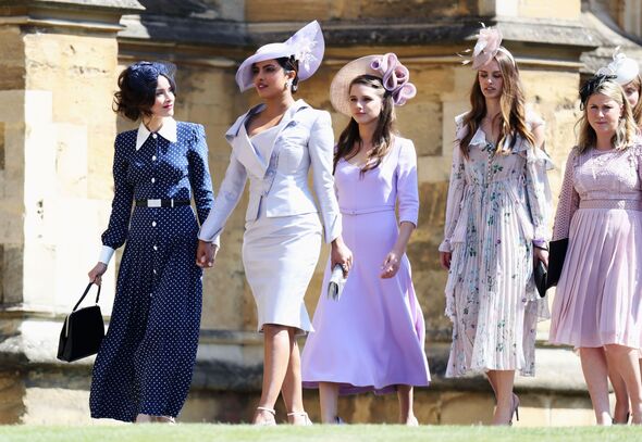 Abigail Spencer (L) and Priyanka Chopra (2L) arrive for Meghan's wedding