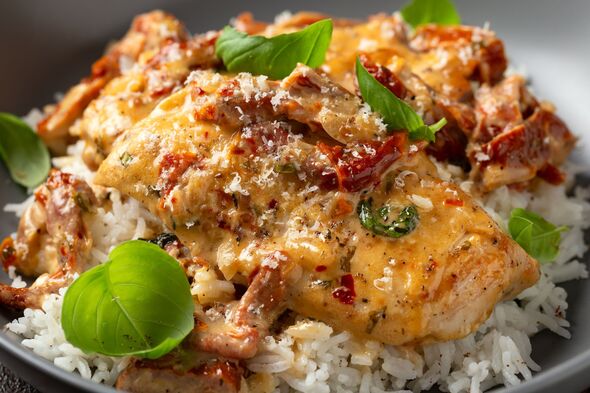 Marry Me Chicken. Creamy Garlic Sun Dried Tomato Chicken with rice