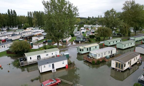 Floodwater around properties at Billing Aquadrome holiday park, Northamptonshire