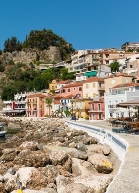 greece seaside town tourists