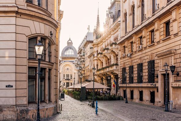 Streets of Bucharest old town on a sunny summer day, Romania