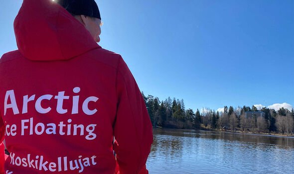 Arctic Ice Floating owner on the boat on the river