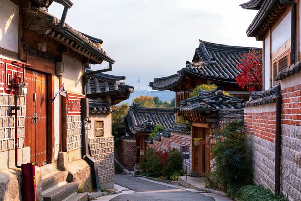 Bukchon Hanok Village, an old traditional village located in Seoul, South Korea.