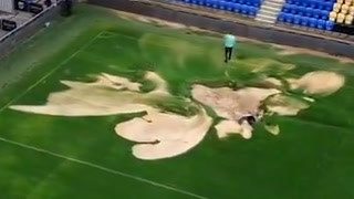 Watch: ‘Sinkhole’ opens up in middle of Wimbledon’s pitch amid floods