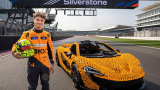 F1 star Lando Norris drives Lego McLaren car around Silverstone