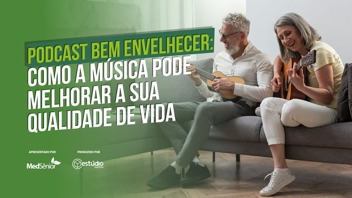 Thumbnail - Os benefícios da música e de que forma ela contribui para a saúde foram os temas do nono episódio do podcast Bem Envelhecer MedSênior, que contou com a participação do maestro do Coral MedSênior, Juliano Barcelos, além do diretor de Marketing da MedSênior, Maycon Oliveira.