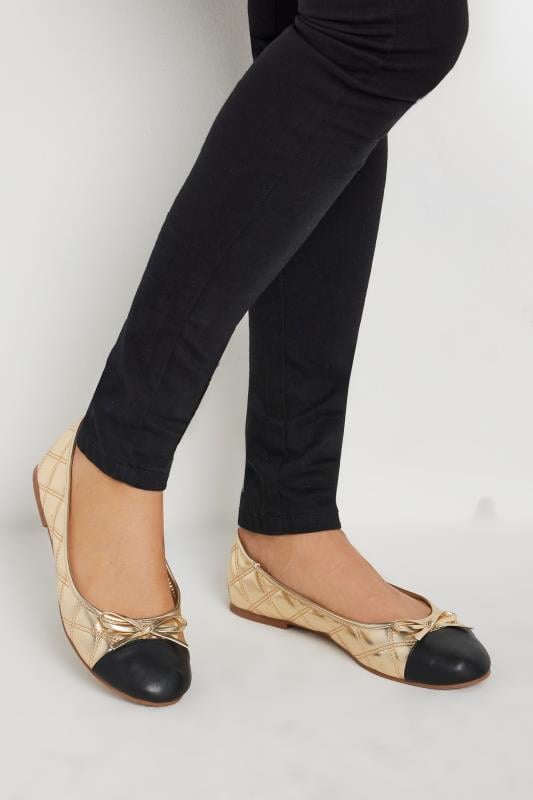 LTS Gold Quilted Ballet Pumps In Standard Fit | Long Tall Sally 1