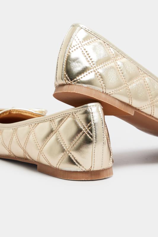 LTS Gold Quilted Ballet Pumps In Standard Fit | Long Tall Sally 4