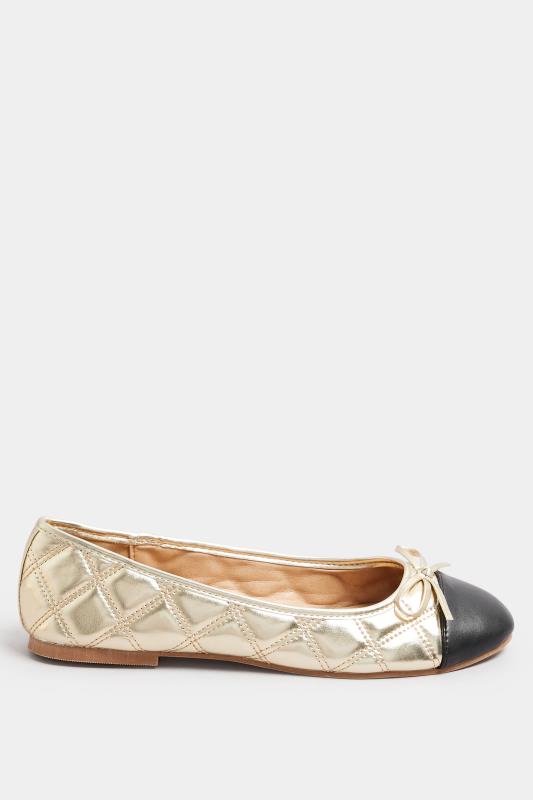 LTS Gold Quilted Ballet Pumps In Standard Fit | Long Tall Sally 3