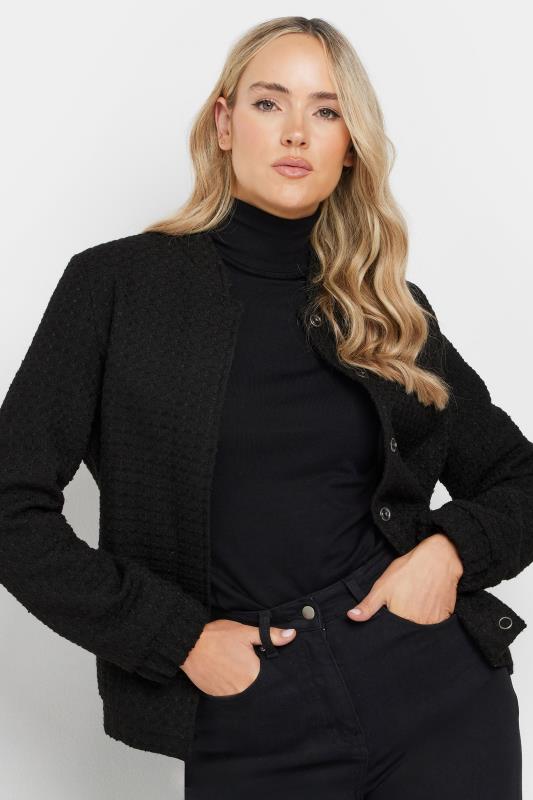 LTS Tall Black Boucle Tweed Bomber Jacket | Long Tall Sally 2