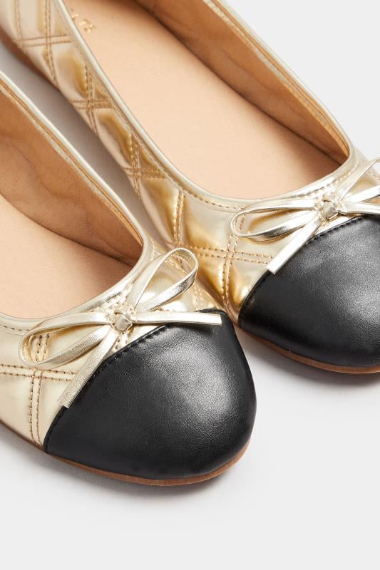 LTS Gold Quilted Ballet Pumps In Standard Fit | Long Tall Sally 5