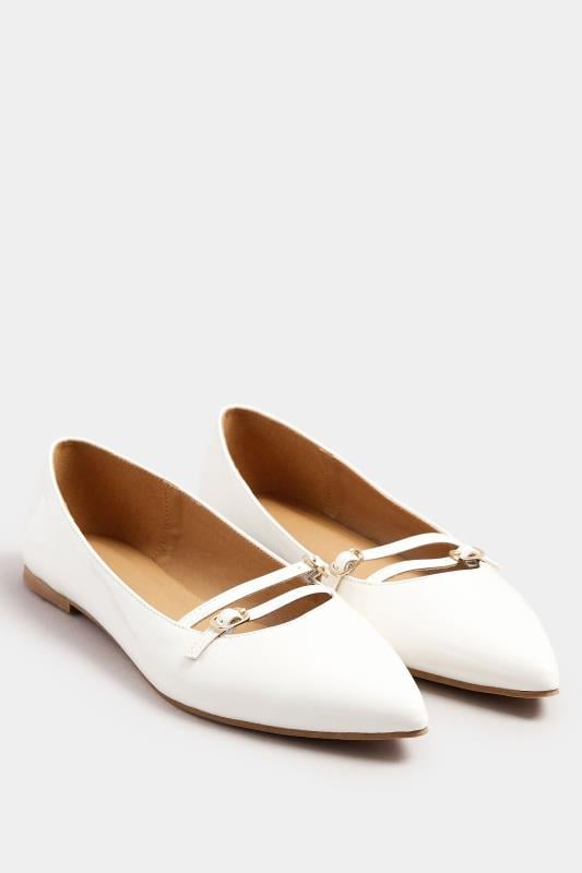 LTS Ivory White Pointed Buckle Flats In Standard Fit | Long Tall Sally 2