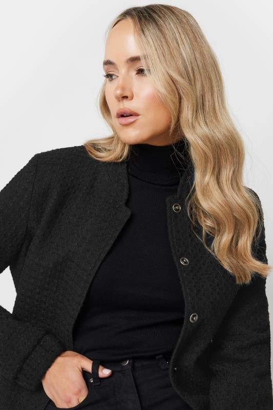 LTS Tall Black Boucle Tweed Bomber Jacket | Long Tall Sally 5