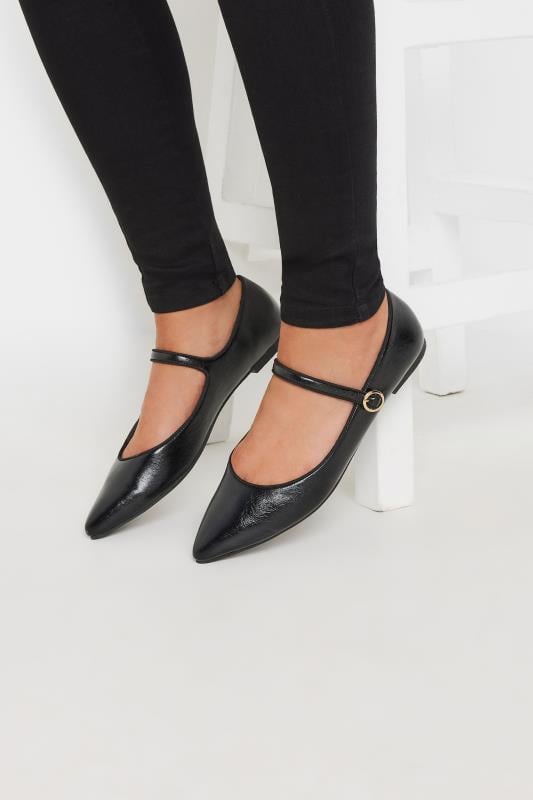 LTS Black Mary Jane Point Flats In Standard Fit | Long Tall Sally  1