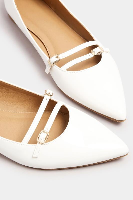 LTS Ivory White Pointed Buckle Flats In Standard Fit | Long Tall Sally 5