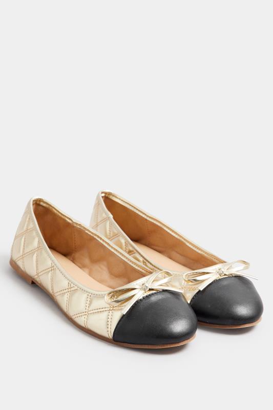 LTS Gold Quilted Ballet Pumps In Standard Fit | Long Tall Sally 2