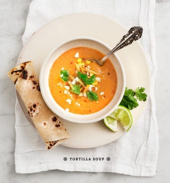 Vegetarian tortilla soup in a bowl