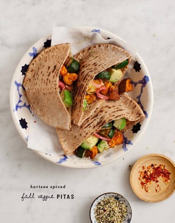 harissa spiced fall veggie pitas