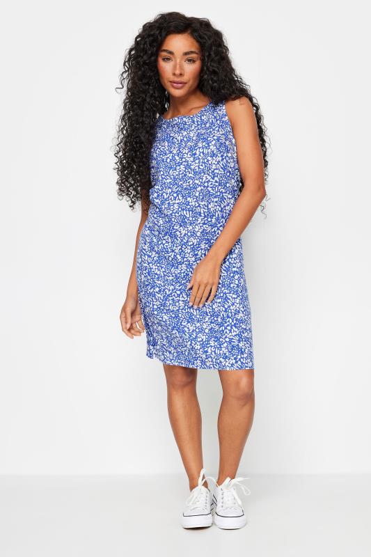 Women's  M&Co Petite Blue Linen Animal Print Shift Dress