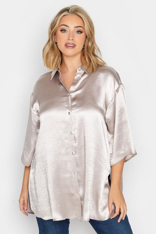 YOURS Curve Plus Size Light Pink Satin Shirt | Yours Clothing  1