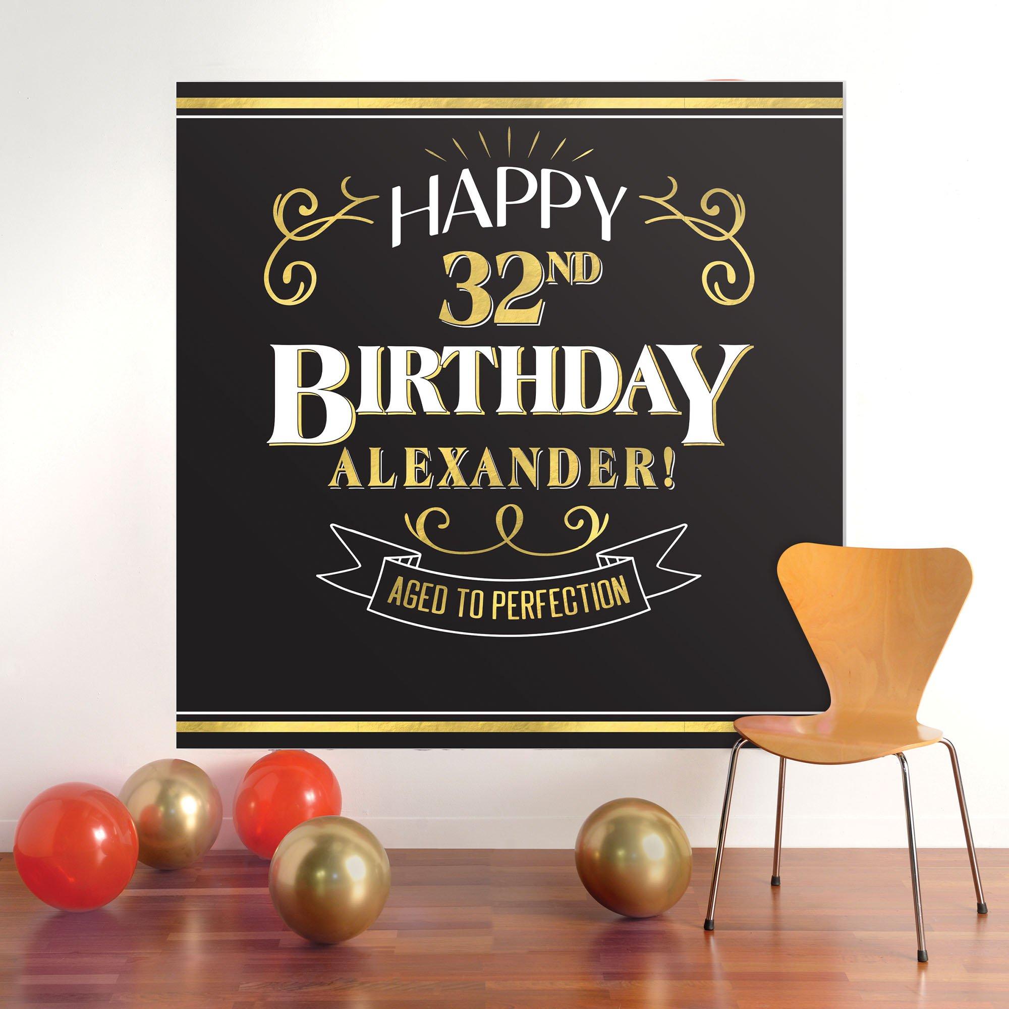 Customizable Black & Gold Better With Age Birthday Plastic Scene Setter, 5.4ft x 5.4ft