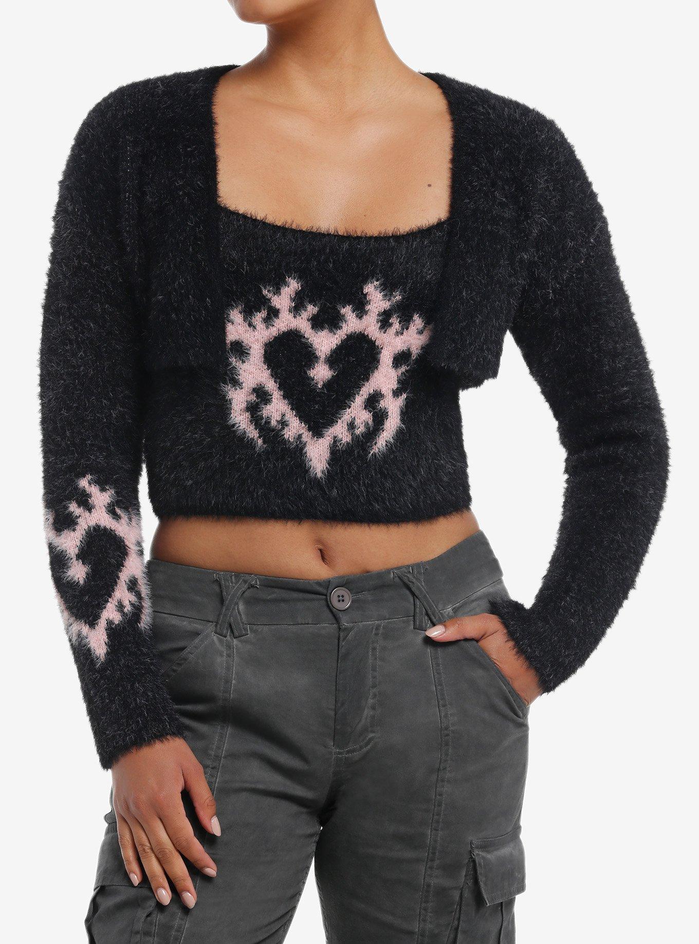 Social Collision Fuzzy Heart Girls Tank & Cardigan Set, , hi-res