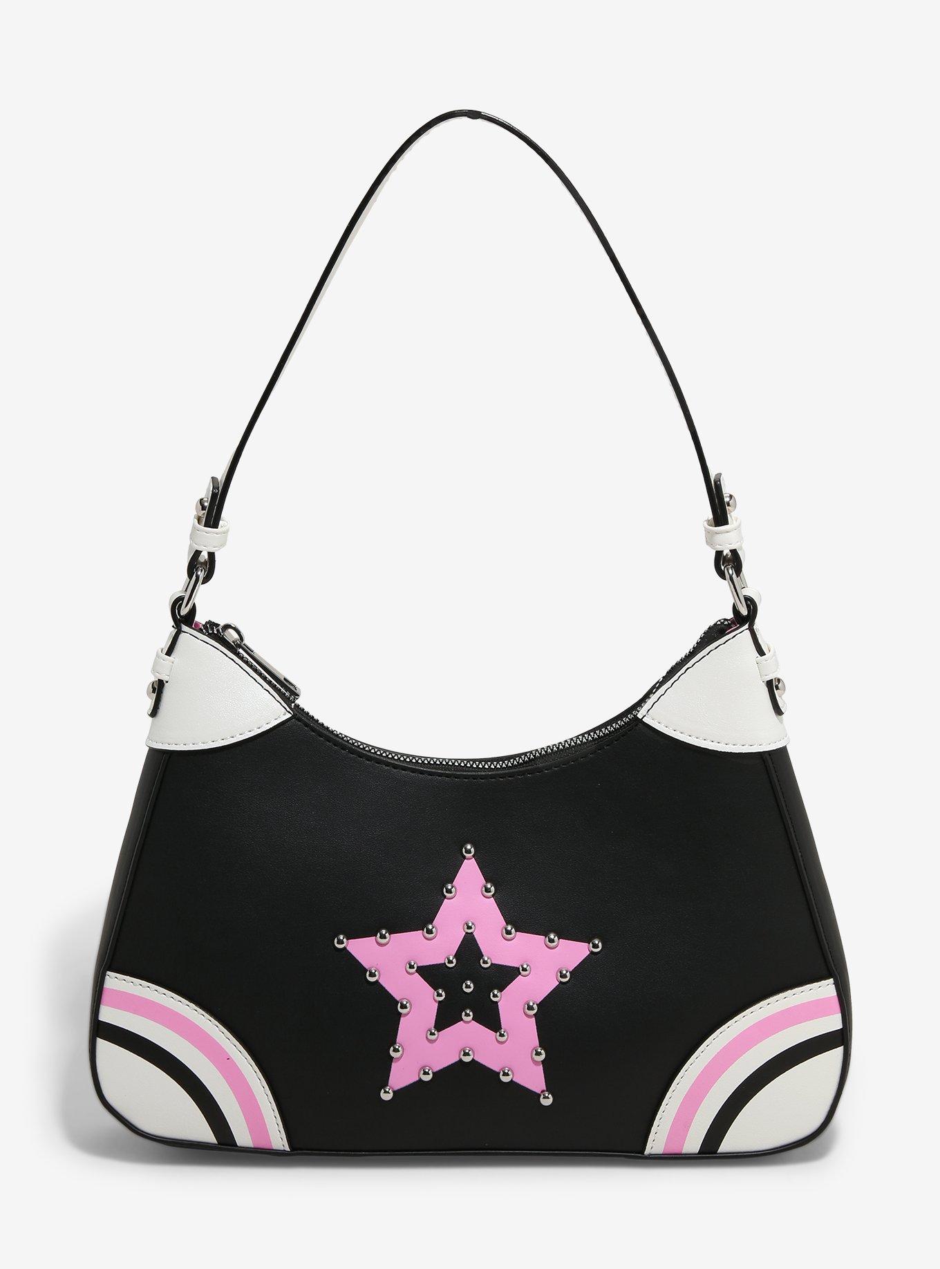 Black Pink Studded Star Shoulder Bag, , hi-res