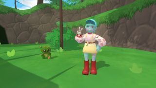 Screenshot from Babo Bay showing our zombie protagonist posing in front of a little critter.