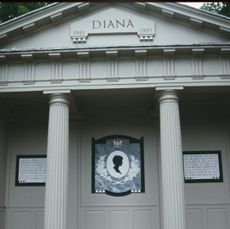 The exterior of Princess Diana's white columned mausoleum