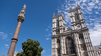 Exterior of Westminster Abbey on 24th July 2022 in London, United Kingdom. Westminster Abbey, formally titled the Collegiate Church of Saint Peter at Westminster, is a large, mainly Gothic abbey church in the City of Westminster