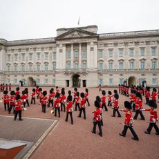 london, england august 23 members of the nijmegen company grenadier guards and the 1st battalion the coldstream guards take part in the changing of the guard, which is taking place for the first time since the start of the coronavirus pandemic, at the forecourt of buckingham palace on august 23, 2021 in london, england photo by yui mok wpa poolgetty images