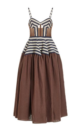 Golden Afternoon Striped Linen Midi Dress