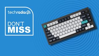 Keychron Q3 Max keyboard against a blue TechRadar deals background