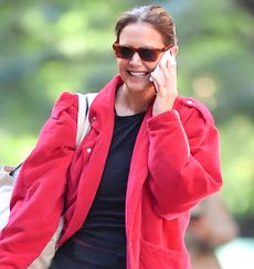 Katie Holmes wears a barn jacket trend while out in new york city