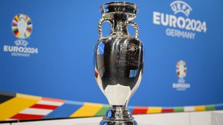 UEFA EURO trophy ahead of the UEFA EURO 2024 Play-offs Draw at the UEFA Headquarters