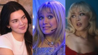 Kendall in the Kardashians, Hilary Duff in The Lizzie McGuire movie and Sabrina Carpenter in Please Please Please music video 