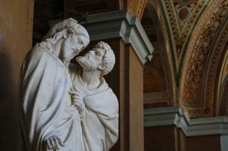 A statue in the Lateran Palace in Rome depicts Judas betraying Jesus with a kiss.