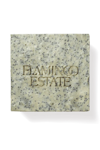 Flamingo Estate Exfoliating Peppermint Soap Brick on a white background