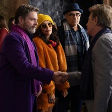 Zach Galifianakis, Eva Longoria, Eugene Levy, and Martin Short in 'Only Murders in the Building' season 4