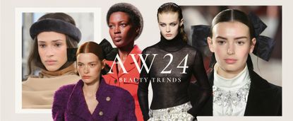 Autumn Winter 2024 Beauty Trends on the runway, including Chanel, Chloé, Ferragamo and Roberto Cavalli