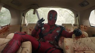 Deadpool in car taunting in Deadpool & Wolverine